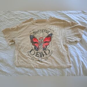 Grateful Dead Beige Crop Top with Red Butterfly Graphic